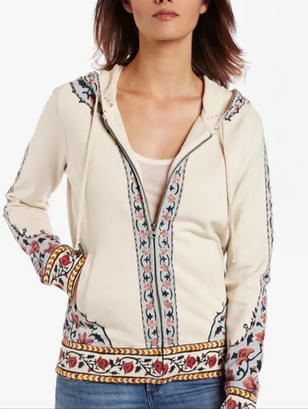 Lucky Brand Charlette Embroidered Zip Hoodie